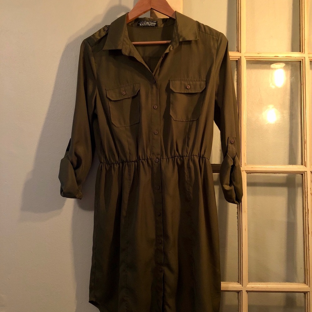 Button up olive green dress